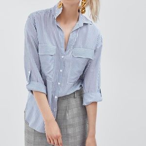 Zara Oversized Stripped Navy Shirt